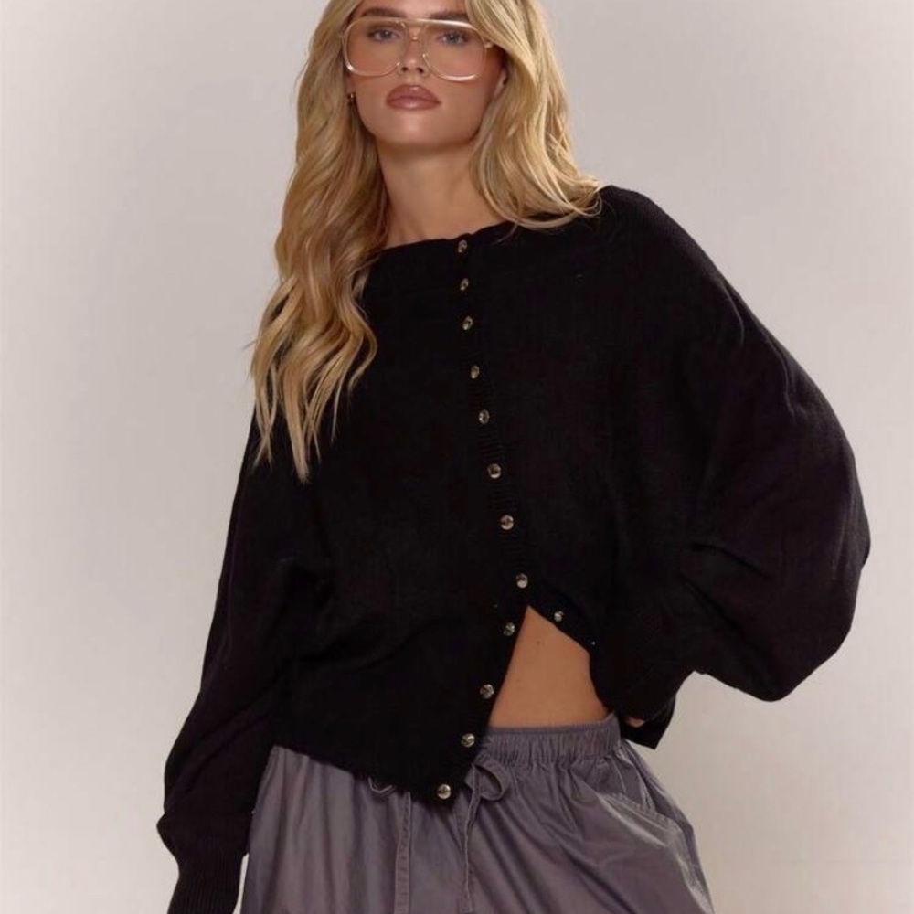 Black Button-Front Women's Knit Sweater